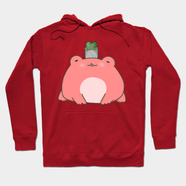 Chibi Frog With Succulent Plant (Red) Hoodie by Basicallyimbored